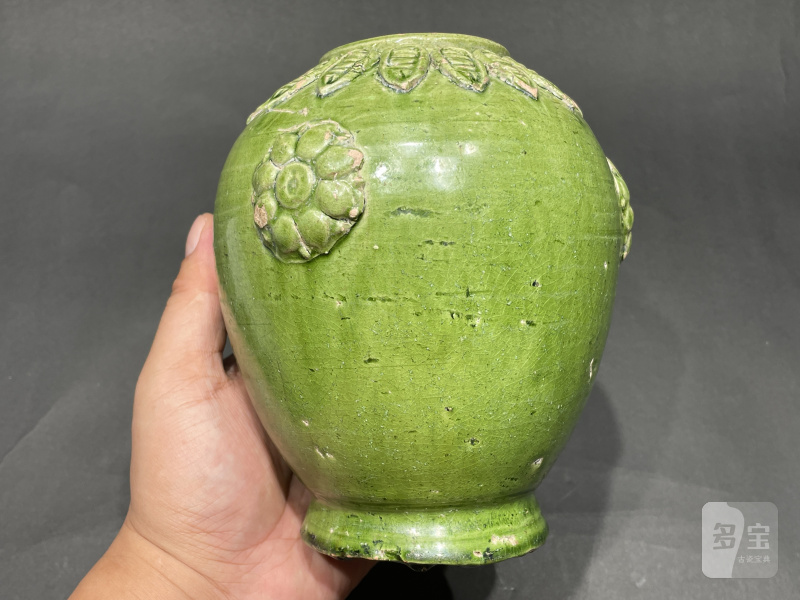 明 巩县窑贴塑宝象花蝉纹罐 - 图5
